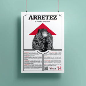 Affiche A3 imprimée en riso pour le projet Arrêtez - Marmotte