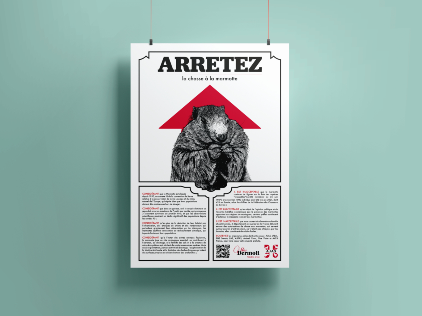 Affiche A3 imprimée en riso pour le projet Arrêtez - Marmotte